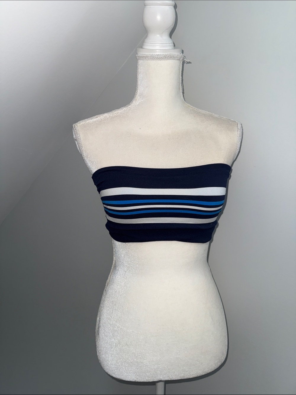 aerie Navy Blue Striped Bandeau Bikini Top